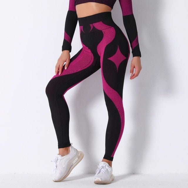Autumn Color Patchwork Yoga Set Women Gym Clothes Fitness Long Sleeve Top Leggings Suit Push Up Workout New Tracksuit-17
