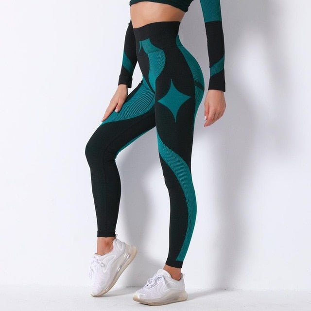 Autumn Color Patchwork Yoga Set Women Gym Clothes Fitness Long Sleeve Top Leggings Suit Push Up Workout New Tracksuit-15