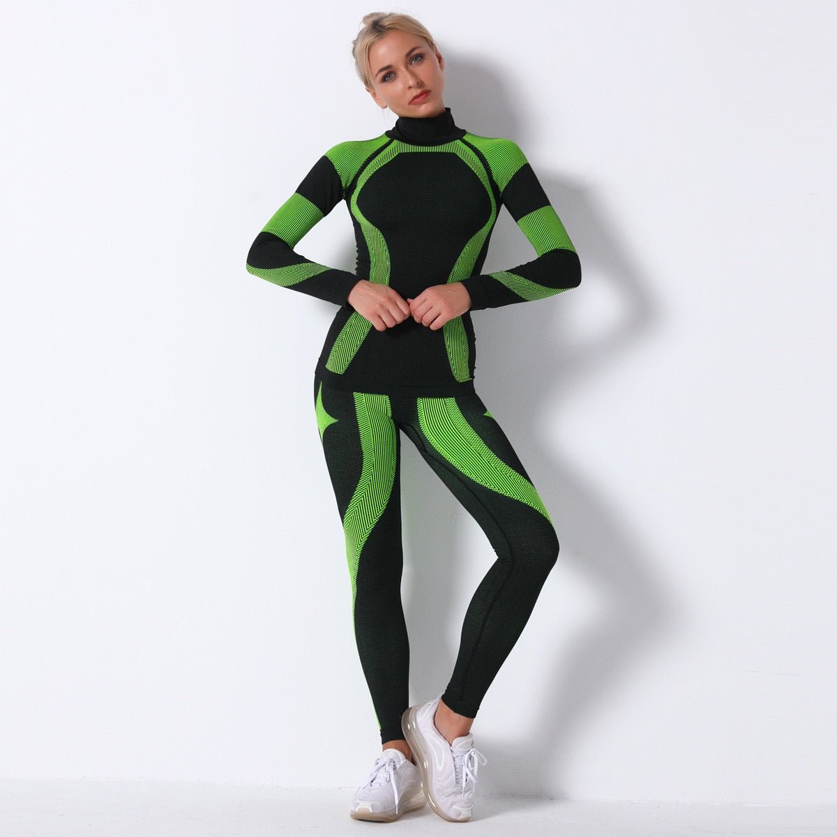 Autumn Color Patchwork Yoga Set Women Gym Clothes Fitness Long Sleeve Top Leggings Suit Push Up Workout New Tracksuit-4