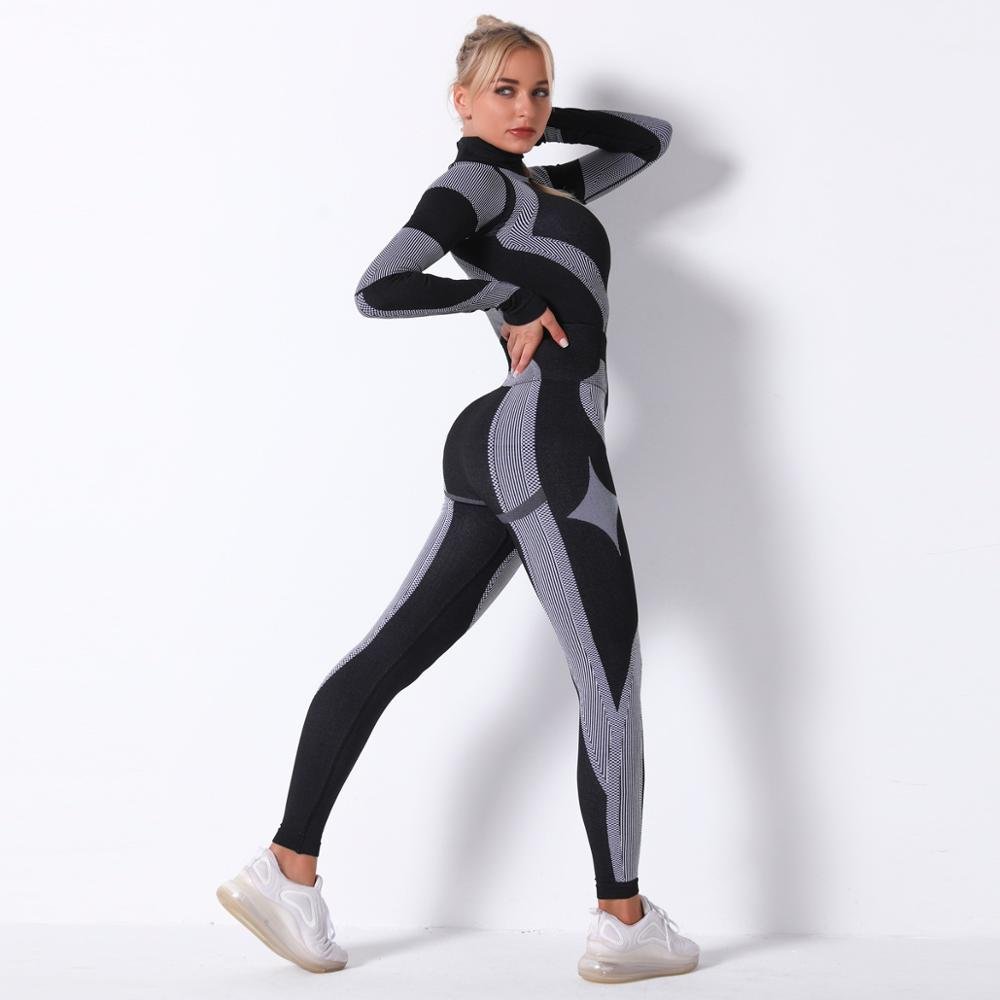 Autumn Color Patchwork Yoga Set Women Gym Clothes Fitness Long Sleeve Top Leggings Suit Push Up Workout New Tracksuit-8