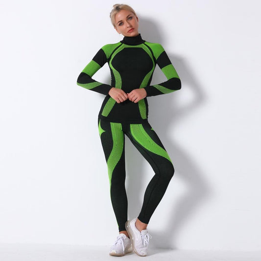 Autumn Color Patchwork Yoga Set Women Gym Clothes Fitness Long Sleeve Top Leggings Suit Push Up Workout New Tracksuit-0