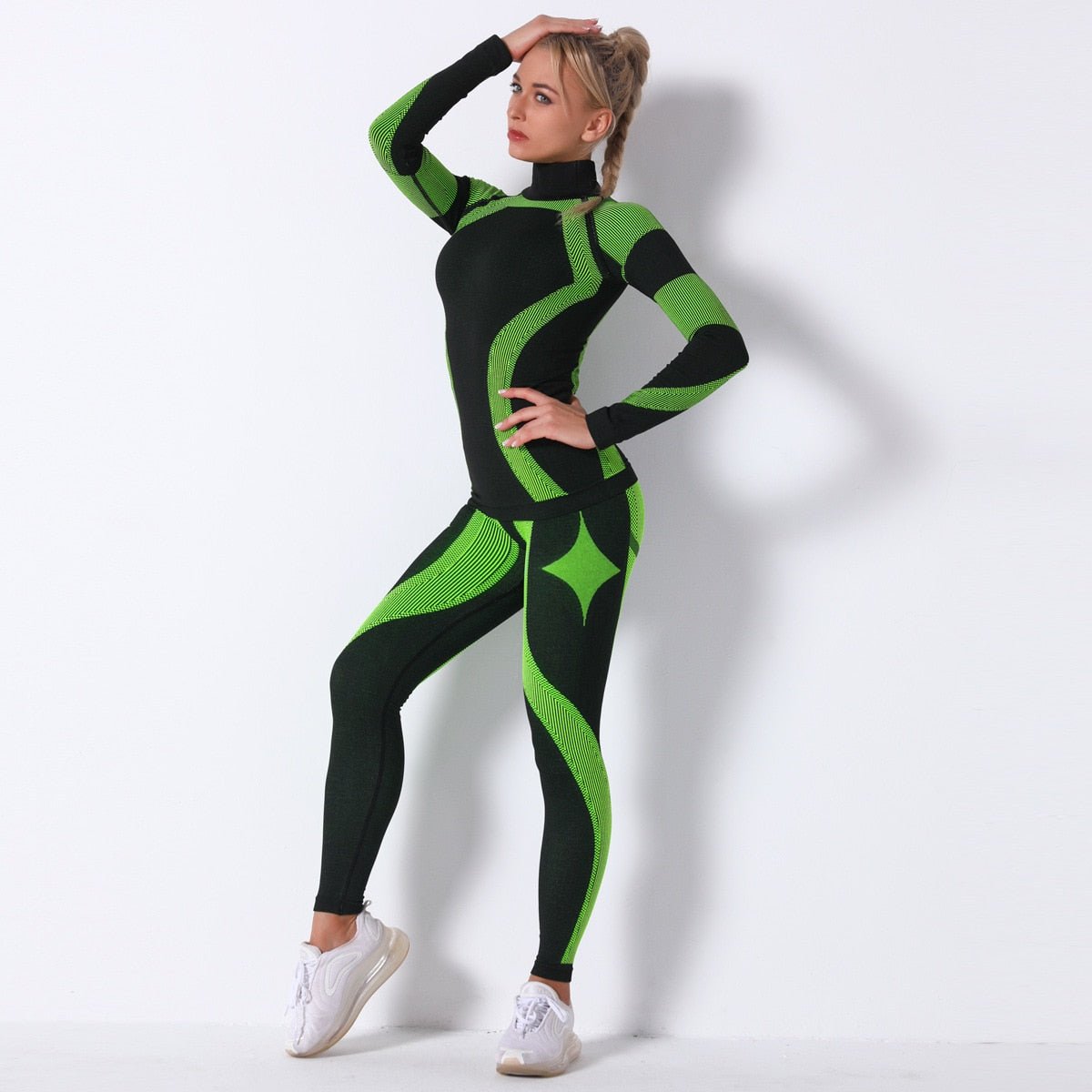Autumn Color Patchwork Yoga Set Women Gym Clothes Fitness Long Sleeve Top Leggings Suit Push Up Workout New Tracksuit-2