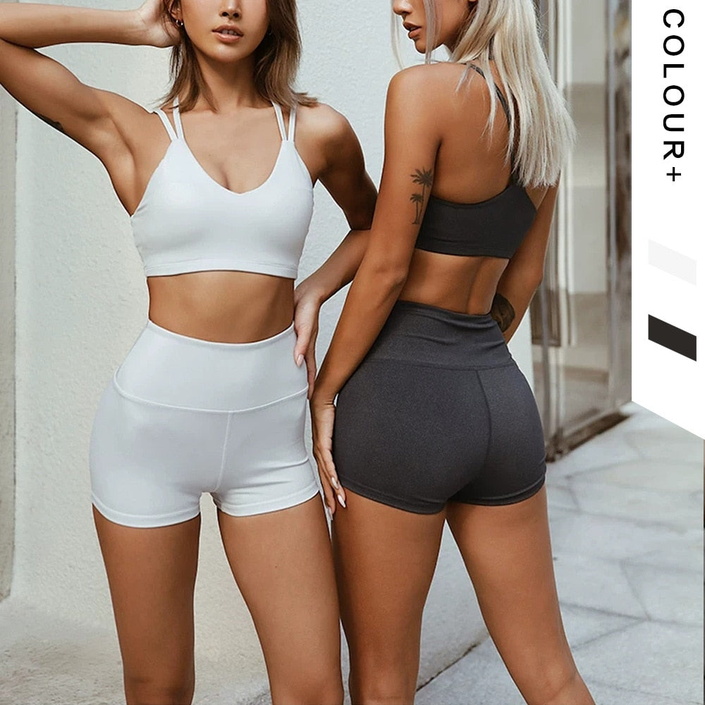 Seamless Solid Yoga Sets Women Gym Clothes Bra Top And Shorts Sexy Fitness Sportswear Suit Running Workout Energy Tracksuit-0