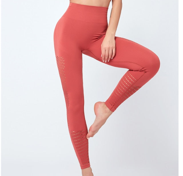 Seamless Solid Yoga Suit Women Gym Clothes Short Sleeve Crop Top Hollow Out Leggings Sport Tracksuit Fitness Workout Outdoor Set-9