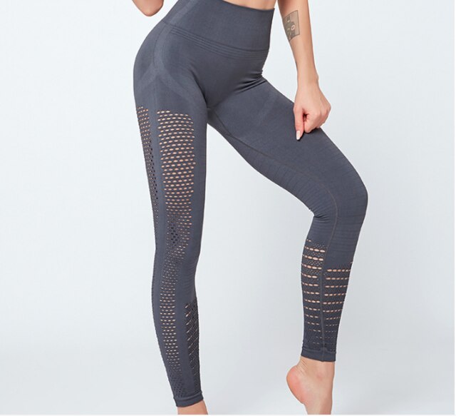 Seamless Solid Yoga Suit Women Gym Clothes Short Sleeve Crop Top Hollow Out Leggings Sport Tracksuit Fitness Workout Outdoor Set-8